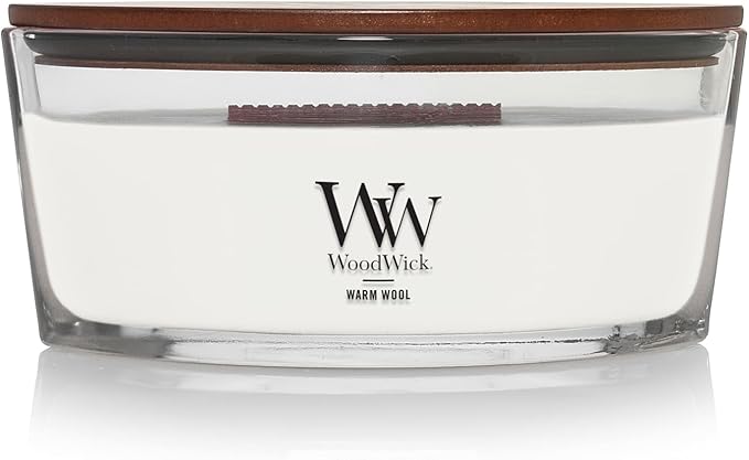 WoodWick Warm Wool Holiday Candle Gifts for Women and Men, 16 oz Ellipse Candle with Crackling Wick