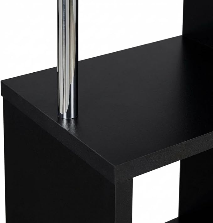 Furnifact Black Bookshelf with 4 Shelves, Contemporary Style, Tipover Restraint, Sturdy Construction, Modern Design for Living Room and Office