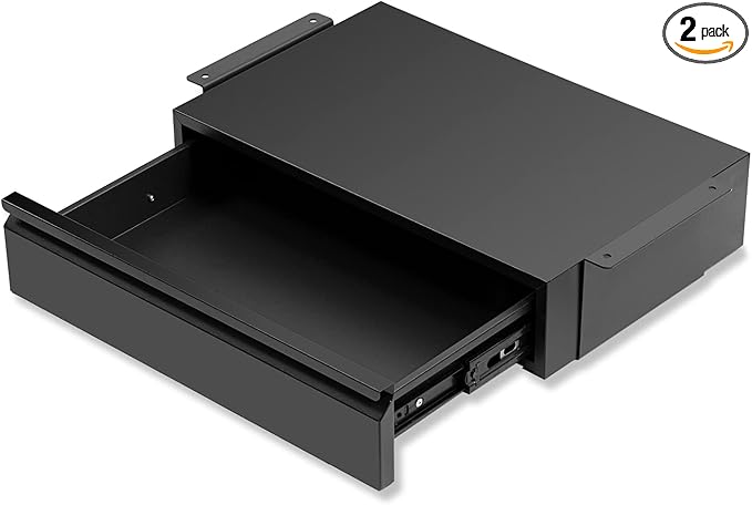 1 Pack Under Desk Drawer 18", Pull-out Storage Organizer with Large Slide Extension Mounted Under Flat Wooden Table or Workbench, Black_Normal Version