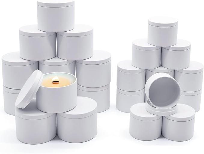 24-Pack Candle Jars, 12pcs 8oz + 12pcs 4oz Candle Tins with Lids, Empty Candle Jars for Making Candles Bulk Candle Containers - Matte White