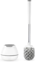 BOOMJOY Toilet Brush and Holder Set, Toilet Bowl Cleaner Brush, Toilet Scrubber Brush with Tweezers for Bathroom Cleaning, RV Accessories and House Organization Must-Haves - White