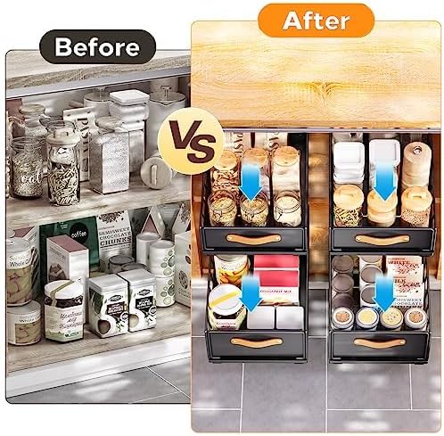 Pull out Cabinet Organizer,Heavy Duty Slide out Pantry Shelves Drawer Storage with Adhesive Nano Film,Sliding Mesh Cabinet Basket with Handle for Kitchen, Bathroom, Home, 13.8"W X 15.7"D X 6.2"H,Black
