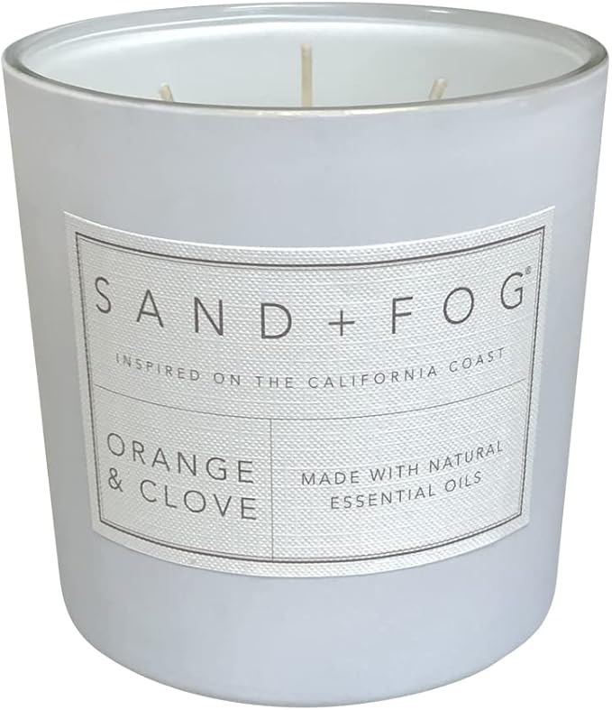 Sand + Fog Scented Candles - Orange & Clove - Additional Scents and Sizes - 3 Wicks 100% Cotton Lead-Free - Luxury Air Freshening Jar Candles - Perfect Home Decor - 21 oz