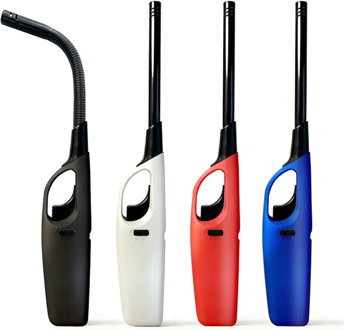 4 Pack Lighter Refillable Butane Lighters, Flexi-Wand Long Lighters for Candle Camping Fireplace Party BBQ Grill(Fuel Not Included)
