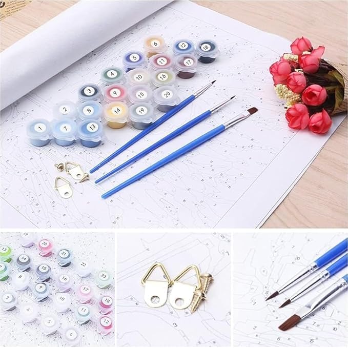 AREOPNMG Christmas Candles Paint by Numbers Kit for Adults Beginner DIY Winter Painting by Numbers Kits,with 3 Brushes and Acrylic Paint(Without Frame), Home Wall Decor 12 x 16 in