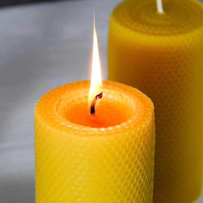 3PCS Beeswax Pillar Candles,Large Handmade Pure Beeswax Rolled Candle,Unscented & Dripless & Smokeless,3 * 6"