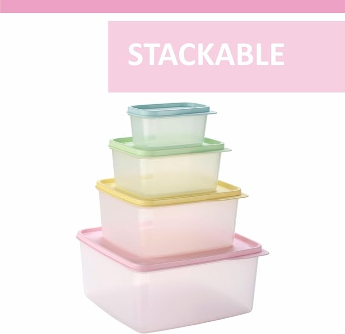 Food Storage Containers with Lids Set of 4 - 5oz, 16oz, 27oz, 84oz Leakproof Airtight Food Storage Containers – Non-BPA Transparent Plastic Containers for Food – Space Saving Nesting Design