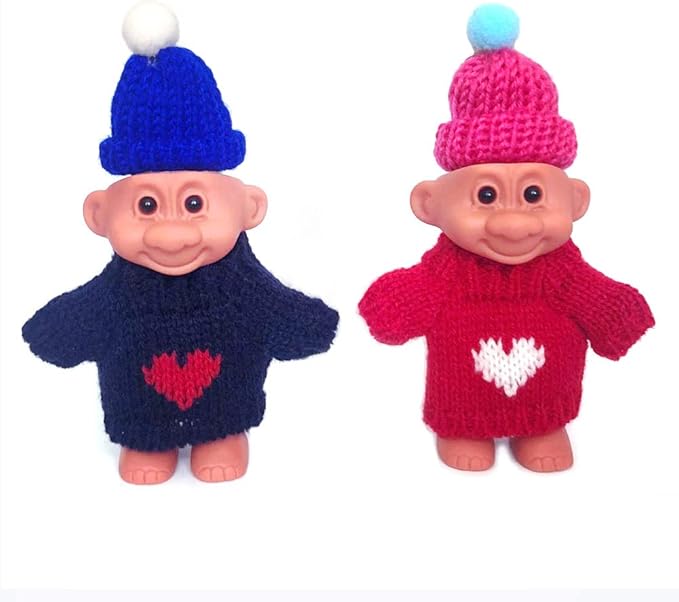 2 Pack Cute Troll Dolls Lighter Case Holder Silicone Funny Mini Dolls Lighter Pouch Sleeve with Sweater &Hat for Regular Lighter (Lighter not Included) (Dark Blue & red)