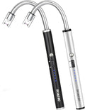 TOMOLO Electric Lighter 2 Pack, Long Flexible Neck Candle Lighter with Safety Switch, Windproof Plasma Flameless USB Rechargeable Lighters for Candles, Grill, Camping & Gas Stove (Black&Silver)