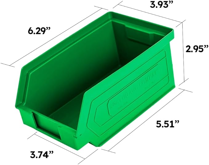 50-Pack Small Storage Bin | Wall Mount Storage, Hanging and Stacking Bin, Freestanding | 7” x 4” x 3” Plastic Container | Green | Zeus 1PLZ02