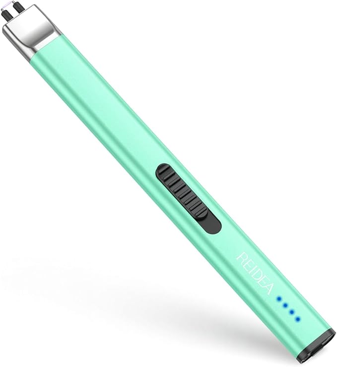 REIDEA Electric Lighter for Candle Lovers, Windproof Flameless USB Rechargeable Arc Lighter with Safe Button and Power Indicator for Candle, BBQ and Fireworks, R1, Mint Green