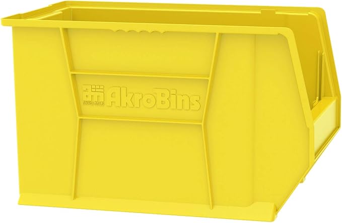 Akro-Mils 30282 Super-Size AkroBins Plastic Storage Bins, Space-Saving Stackable Bins for Garage, Classroom, Warehouse Organization, 20" L x 12" W x 12" H, Yellow, 2-Pack
