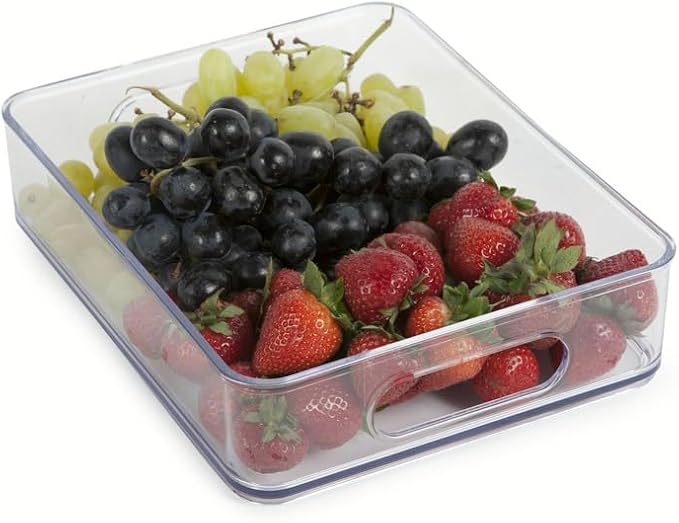 Core Kitchen Fridge Bin Refridgerator and Freezer Organizer with Handles - 10" L x 8" W x 2.5" H - Clear