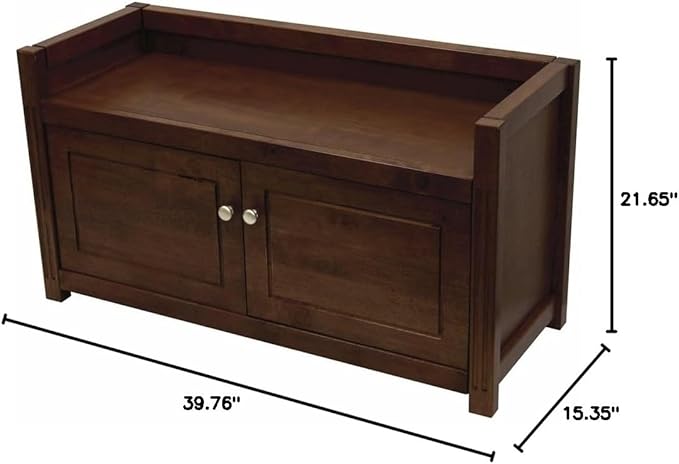 Furnifact Antique Walnut Storage Bench – Entryway Shoe Cabinet with Seat – Wooden Shoe Organizer Bench – Stylish and Functional Entryway Storage