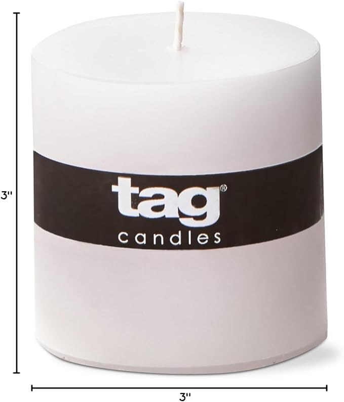tag Chapel 3X3 White Pillar Paraffin Wax Candle Unscented Drip-Free Long Burning 32 Hours for Home Decor Wedding Parties 3x3 White