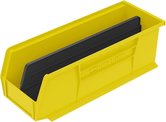 Akro-Mils 30234 AkroBins Plastic Storage Bins, Space-Saving Stackable Bins for Garage, Pantry, Craft Organization, 15" x 5" x 5", Yellow, 12-Pack
