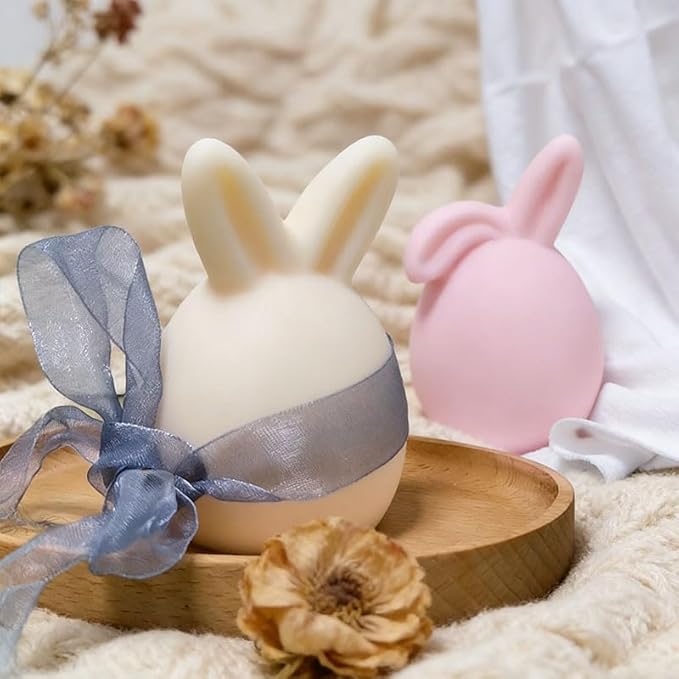 52Pack Easter Silicone Candle Molds Set, Including 50 Candle Wicks and 2 Bunny Mold for Soap Making, Handmade Egg Rabbit Art Craft Gift and Easter Home Decor