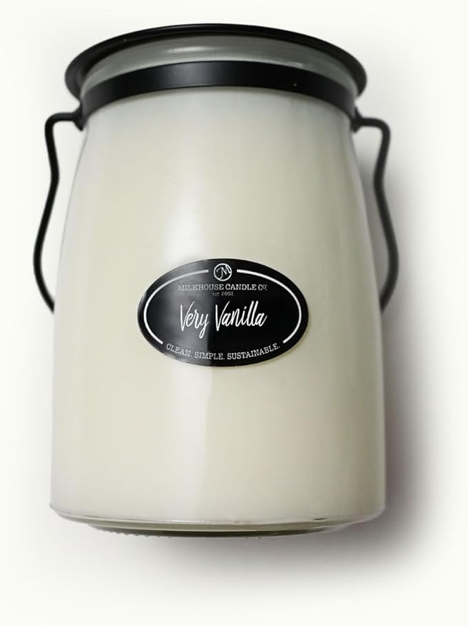 Milkhouse Candle Company Very Vanilla Soy Candle - Buttery | Vanilla | Cream Scented - 22 oz Butter Jar with Lid, 120+ Hour Burn Time, Made in The USA