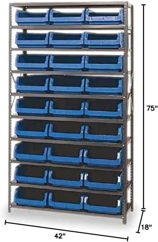 Quantum Storage Systems MSU-531YL Solid Heavy Duty 10 Shelves 27 MAGNUM Yellow Bins 75" H x 42" W x 18" D