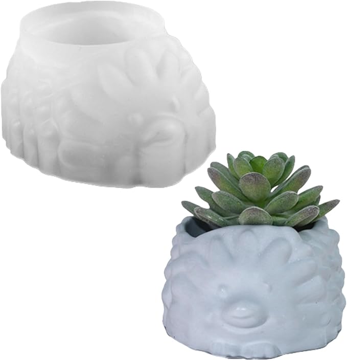 3D Animal Flower Pot Vase Silicone Mold for Resin Plaster Concrete Cement Clay, Succulents Planter Mold Epoxy Resin Kit for DIY Candle Pen Holder Succulent Pot (Hedgehog)