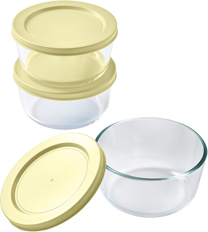 DURA LIVING Borosilicate Glass Food Containers - 6 Piece Set (2 cup) - Premium Storage Solution Microwave & Dishwasher Safe, BPA-Free Lids, White