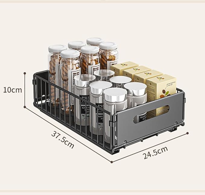 YunNasi Pull Out Cabinet Organizer Slide Out Drawer Storage Shelves Cupboard Organiser Sliding Cabinet Basket for Kitchen No Drilling and Nailing (Black, 2Piece 9.8" W X 15" D X 3.9" H)