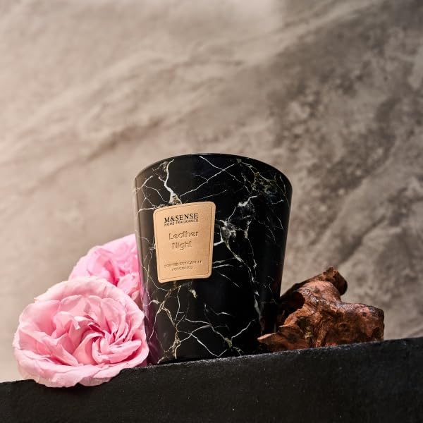 M&SENSE Leather Night Scented Soy Candle, 3 Wick Highly Scented 14.1 Oz 80H, Aromatherapy Christmas Gift for Women and Men