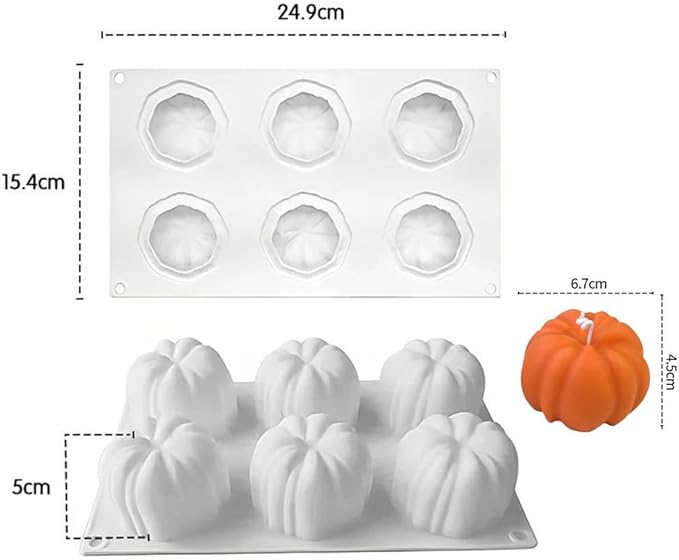 Konrisa Pumpkin Candle Molds, 6 Cavity 3D Bubble Silicone Molds for Candles Making, Soap Making Molds, Halloween Decoraiton