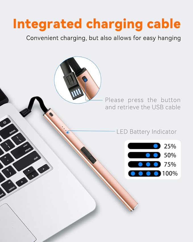 Brigii Electric Lighter, Candle Lighter, Plasma Arc Lighters Windproof & Flameless with Built-in USB Cable Double Safety Switch-Golden Rose