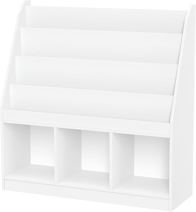 RiverRidge Kids 4 shelves Three Cubbies Bookrack, White (02-251), 11.81"D x 35"W x 36"H