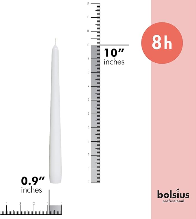 BOLSIUS Unscented 10 Inch Dinner Candles, 10 Pack - 8 Hour European Quality Smokeless Dripless Taper Candles for Home Décor