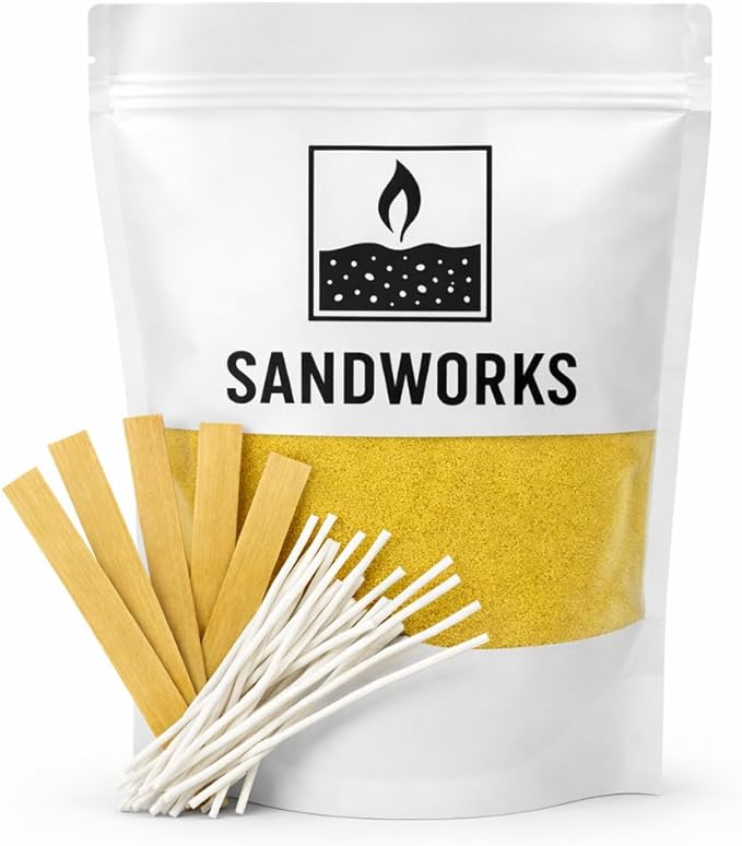 Sand Wax Candle Making Kit – 5 Wooden Wicks & 15 Cotton Wicks, 500 g Premium Fragrance-Free Sand Wax (Sunstone Sand (Yellow)