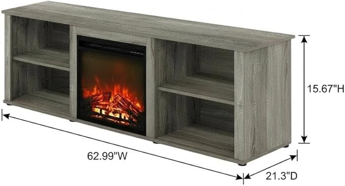 Furnifact French Oak Grey TV Stand with Fireplace, Classic 70-Inch Wood Entertainment Center, Modern Design, Ample Storage, Durable Construction