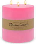 Large 3-Wick Pink Pillar Candle - 6x6 Inch Dripless & Smokeless Unscented Fat Candle, 120 Hour Long Burning Hand-Poured Thick Candle with Cotton Wicks