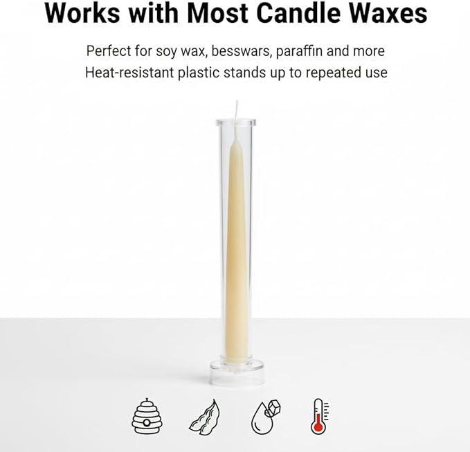 2-Pack Taper Candle Molds 10.2-Inch, Durable PC, Easy-Release, DIY Candle Making Supplies for Wedding & Dinner