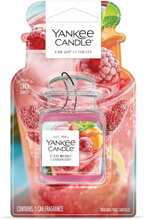 Yankee Candle Paper Car Jar, Iced Berry Lemonade, Hanging Air Freshener Odor Neutralizer for Vehicles and Small Spaces, Long Lasting Authentic Fragrance, 1 CT (Pack of 6)