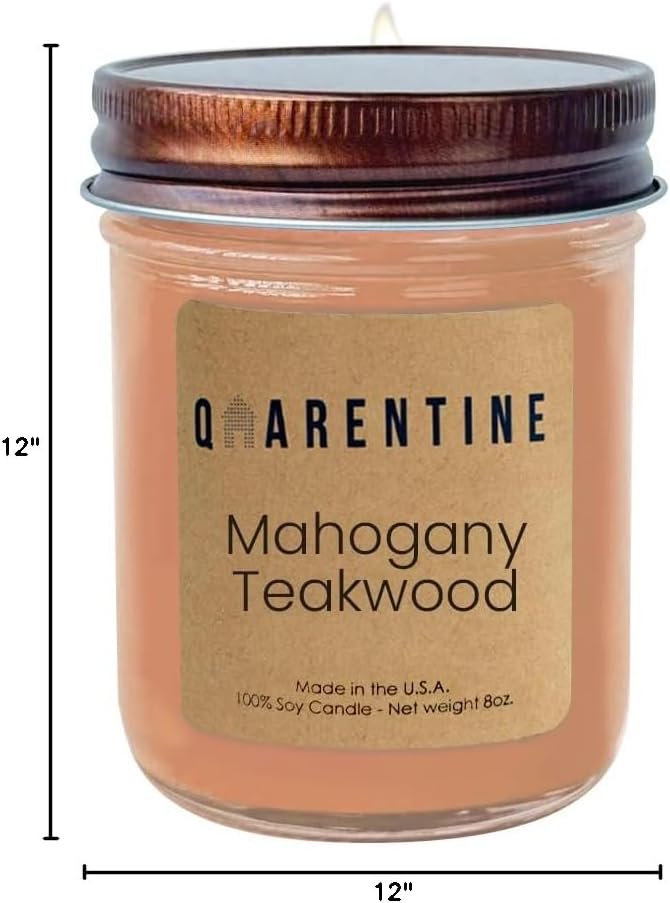 Organic Soy Wax Mahogany Teakwood Scented Vegan Candle -100% Pure Soy Wax & Essential Oils - Woodsy and Earthy Aroma - Made in USA (8oz)
