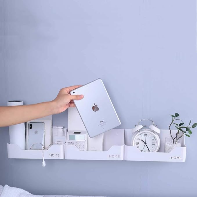 Wall Mounted Plastic Shelf, White, 1 Shelf, Ideal for Bedroom, Dorm, Office, RV - Easy to Install, Organizes Small Items
