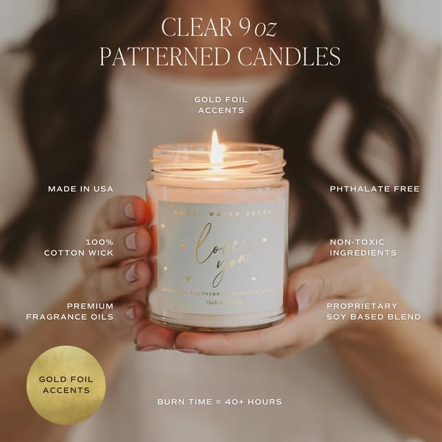 Sweet Water Decor Something Blue Wedding Candle, Non-Toxic Soy Wax, Leather, Iris, and Sandalwood Scent for Relaxation, Gift for Bride, 40 Hours Burn Time - 9oz Gold Lid, Clear Jar