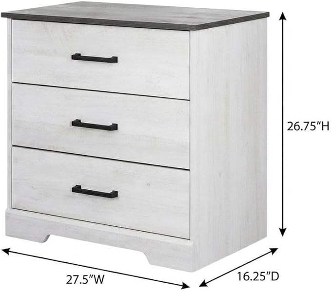 Furnifact White Nightstand Bedside Table, Farmhouse Style, Laminate Finish, Rectangular Shape, One Size for Bedroom, Modern and Durable Design