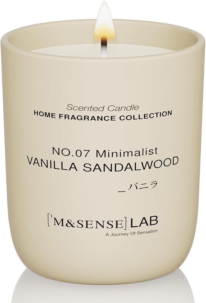M&SENSE Natural Soy Candle| Vanilla Sandalwood | 5.3 oz | Mini Spring Scented Candles for Relaxation, Valentines Day Gift, Home Décor | for Bedroom, Office, Party Small