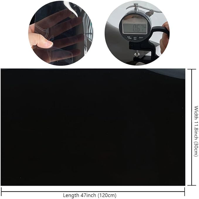 ONEART | Black Transparent Leather Vinyl, 30 Gauge Solid Color See-Through Waterproof Jelly Faux Leather for Women DIY Handbags Tote, 12" x 48"