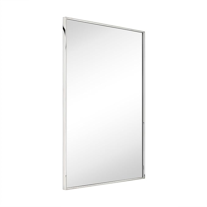 TEHOME Chrome Bathroom Vanity Mirror with Squared Corners, 20x28'' Silver Rectangle Stainless Steel Metal Framed Mirror for Bathroom
