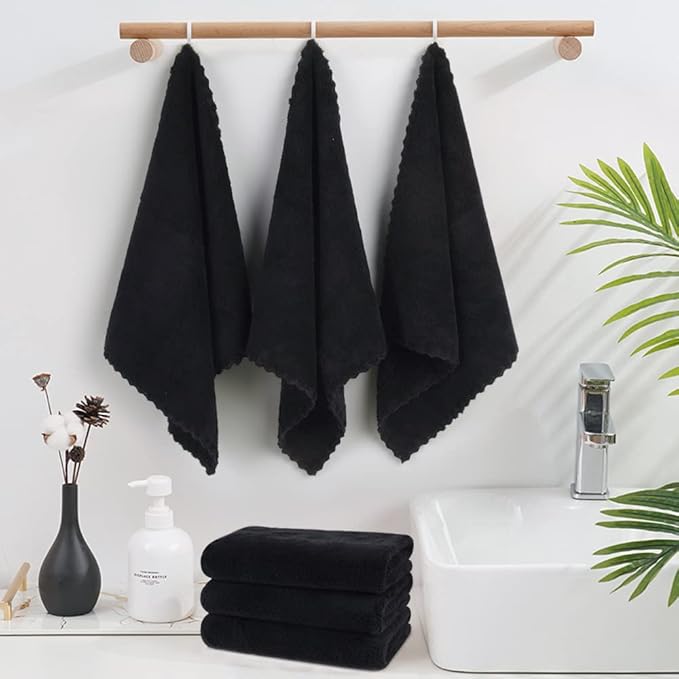 SUNLAND Microfiber Face Cloth Reusable Makeup Remover Facial Cleansing Towel Ultra Soft Face Washcloth 12inchx12inch 6 Pack Black