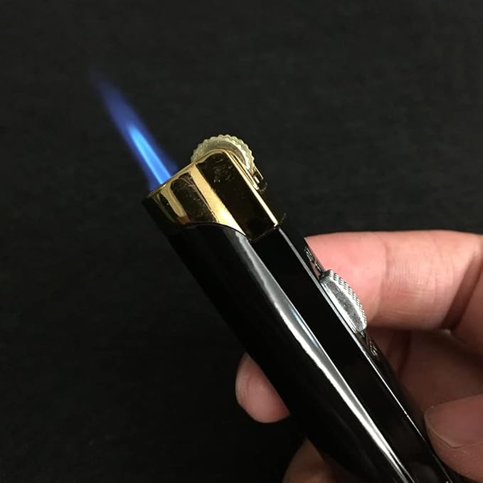 5 Pack Butane Refillable Torch Lighter Portable Metal Lighter with Fuel Visible Tank Lockable Flame No Gas(Black)