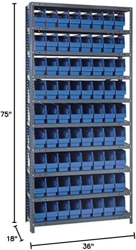 Quantum Storage Systems 1875-203BL Store More Steel Shelving Unit with 6" Shelf Bins, 18" D x 36" W x 75" H, Blue