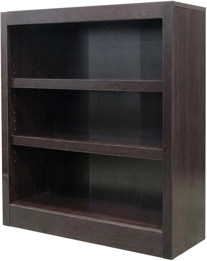 Furnifact Espresso Bookcase with 3 Shelves, Adjustable and Fixed Shelves, Holds Up to 70 lbs, Stylish Storage Solution for Living Room or Office