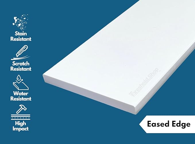 Super White Engineered Marble Threshold for Shower Curb, Bathroom Vanity Backsplash, Window Sill, Door Transitions (6" x 36")