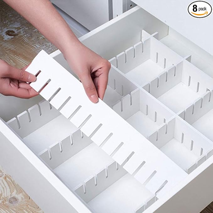 8Pcs Drawer Dividers, 12.6" x 2.76", Thick, DIY Organizer Separator, Large Adjustable Dresser Drawer Organizer for Clothes, Bedroom, Bathroom, Kitchen Cutlery, Desk, Office Storage