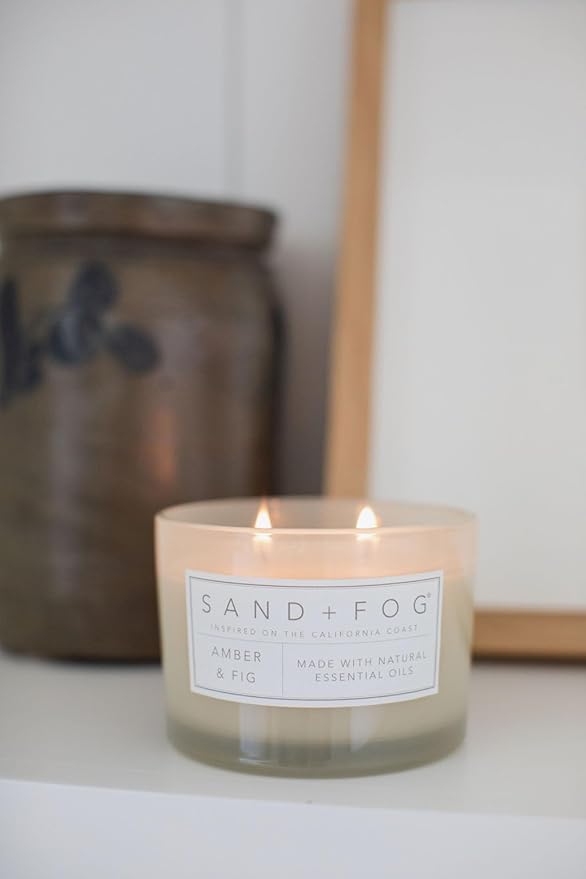 Sand + Fog Scented Candle - Amber & Fig – Additional Scents and Sizes – 100% Cotton Lead-Free Wick - Luxury Air Freshening Jar Candles - Perfect Home Decor – 12oz